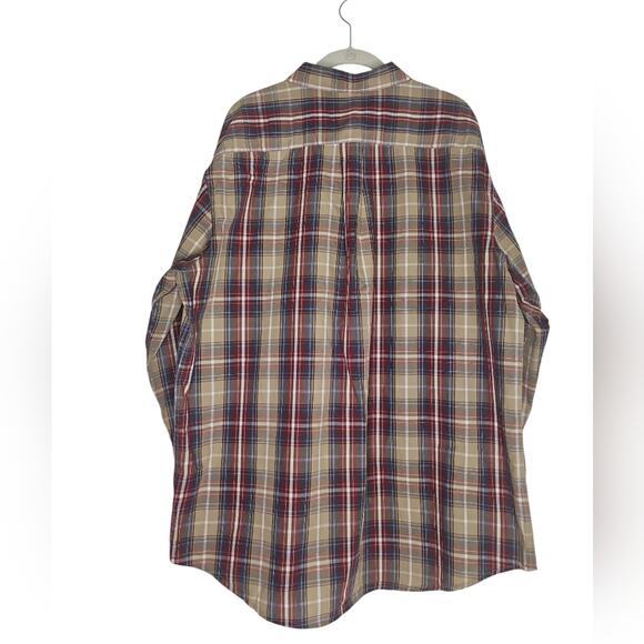 Men's Basic Editions Casual Button Down Shirt Red and Tan - Picture 3 of 3